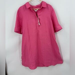 Chico's Linen Aline Popover Dress in pink. 3/16